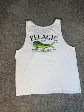 Pelagic Shirt Mens 2XL White Dolphin Fish Graphic Sleeveless Crew Neck Cotton